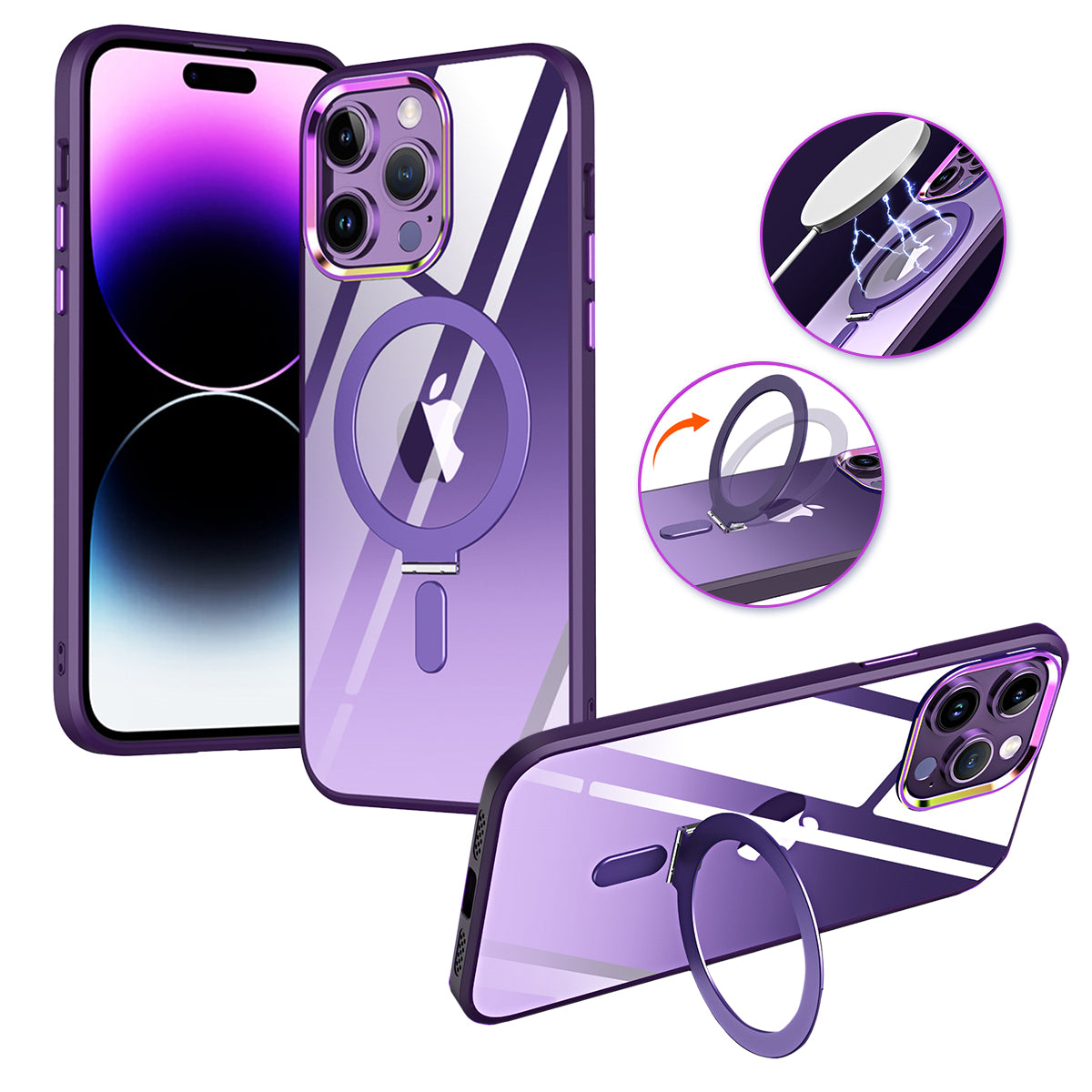 iPhone MagSafe対応 リング スタンド付 スマホケース クリアケース