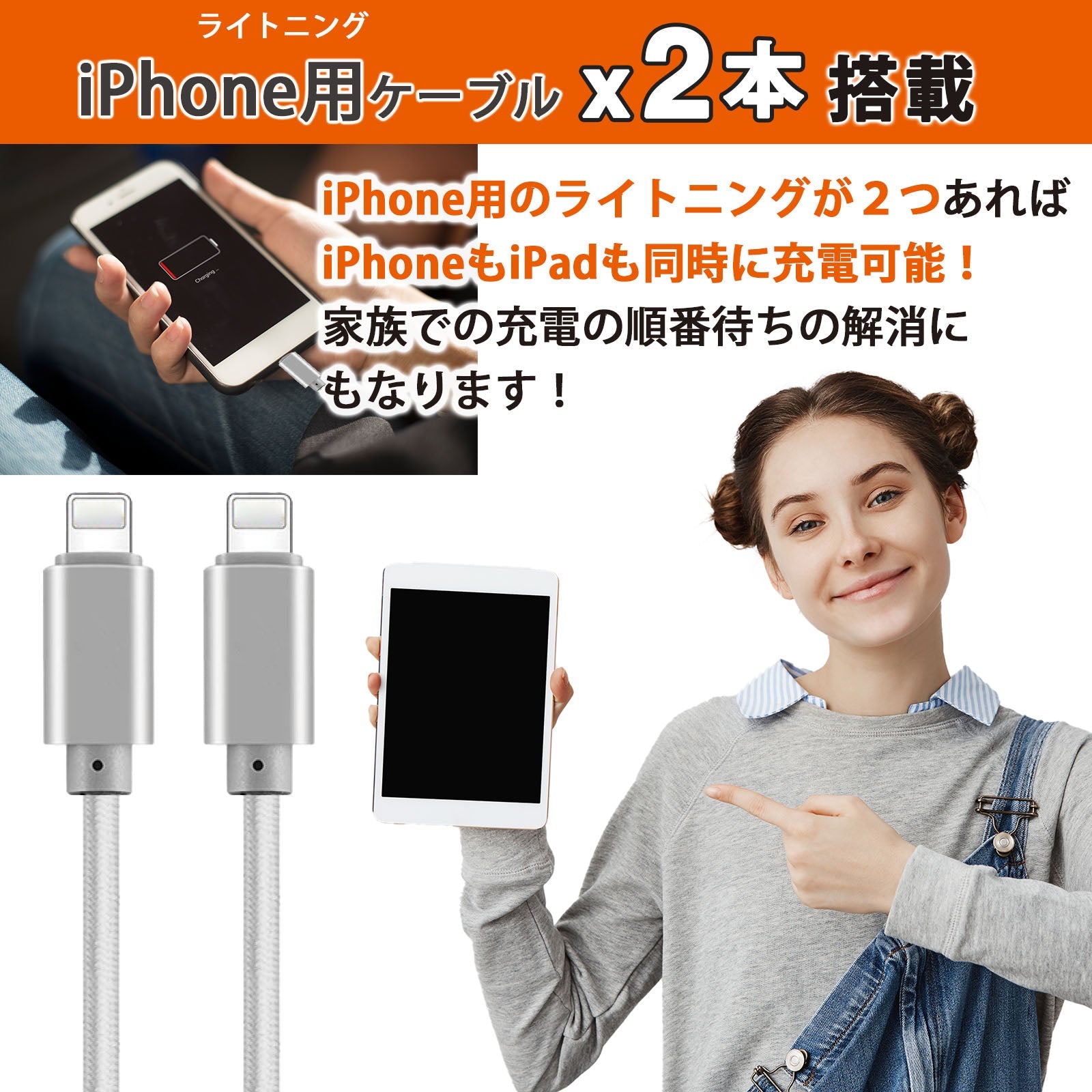 充電ケーブル iPhone 3in1 microusb 最大3a 3in1 急速充電 3A 1.2m ライトニング タイプC マイクロUSB TypeC microUSB iPhone iPad Android アンドロイド スマホ ナイロン編み