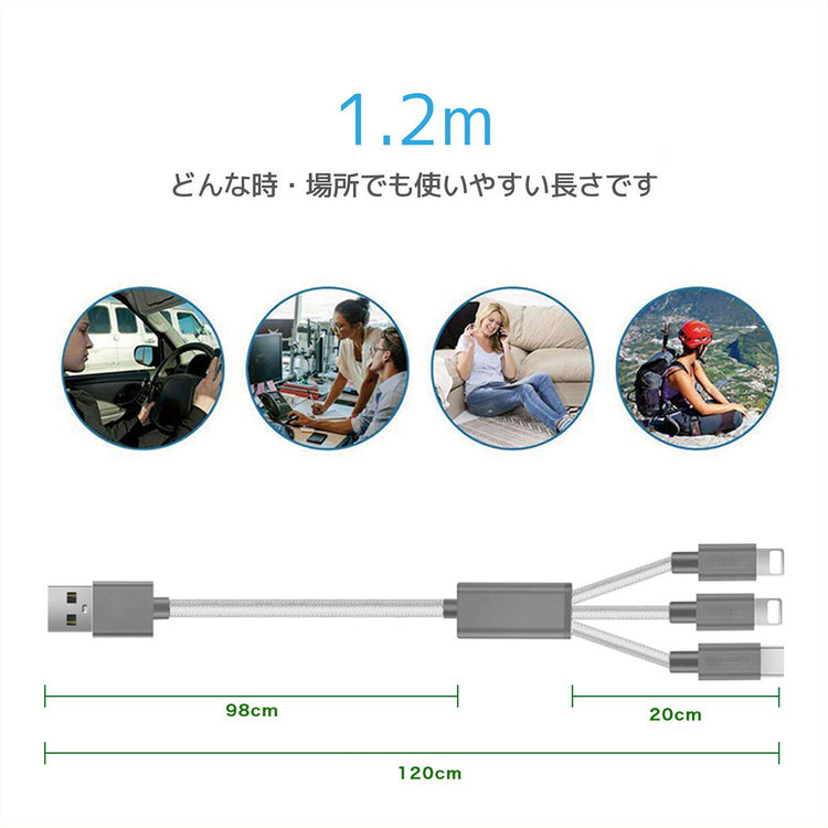 iPhone 充電ケーブル｜Lightning/USB-C アダプタ 高耐久 の全体像。両端USB Type-Cの充電ケーブル（別アングル）。