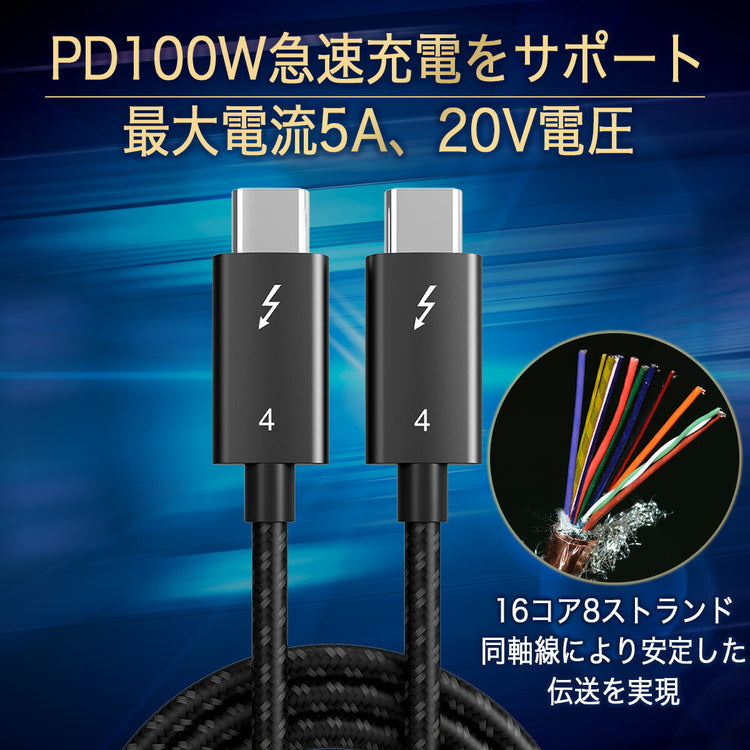 ケーブルの素材と端子部分のクローズアップ。